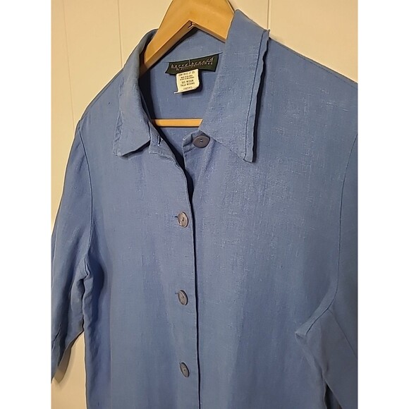 Womens  Linen Top Sz Medium Blue Lagenlook Button Up Summer Coastal Minimalist - Picture 5 of 10